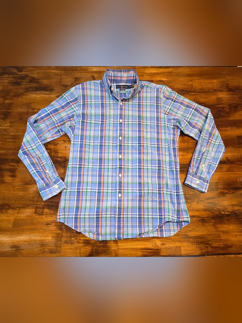 Ralph Lauren Men's Classic Fit Gren Pony Blue Plaid Oxford Shirt M Preppy